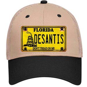 DeSantis Don't Tread on Me Florida Metal on Trucker Mesh Snapback Hat - Khaki
